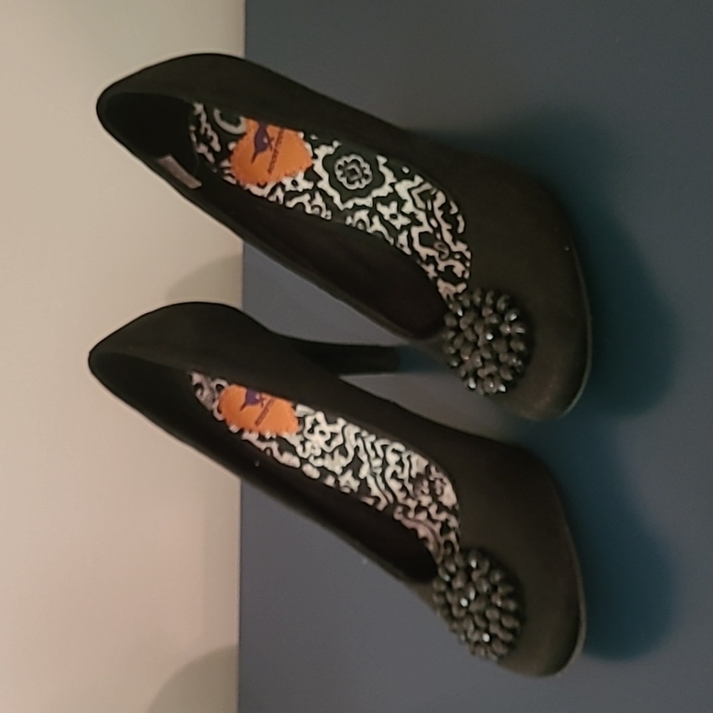 Rocket Dog satin heels with beaded detail.